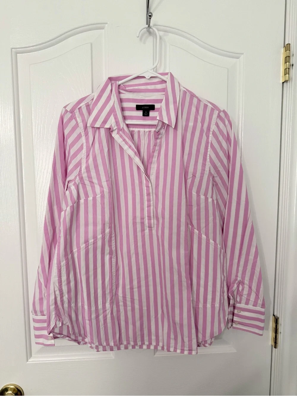 Jcrew Pink & White Striped half Button-Front Women's Shirt with pockets